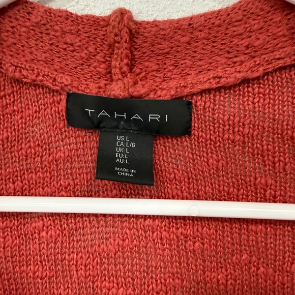 Tahari Coral‎ Open Front Knit Cardigan Sweater Pockets Size L - Picture 3 of 8